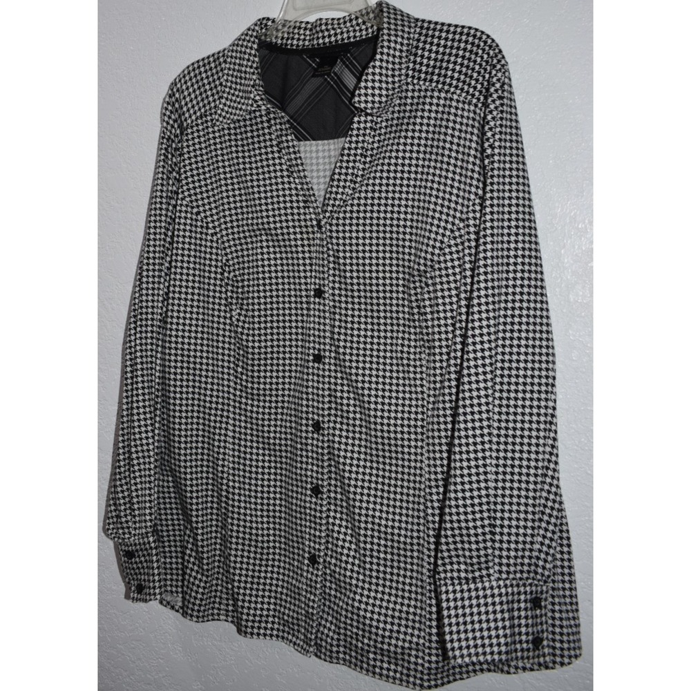 Woman 4X Houndstooth Blouse Long Sleeve Button Front Shirt Top Lane Bryant sz 26